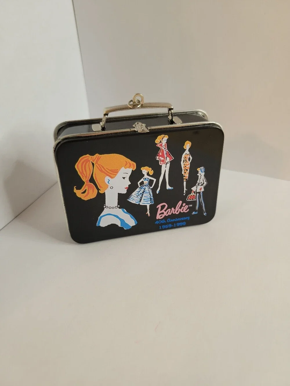 Barbie 40th Anniversary Black Tin Case Art Designs and Pink Logo, Collectible